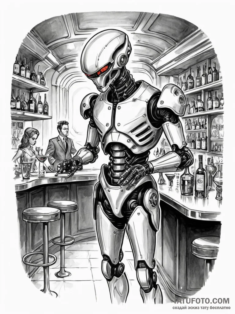 Tattoo sketch, baroque-style robot butler ser... - эскиз тату (№1752345017_0, 12.07.2025 18:30) — Tatufoto.com