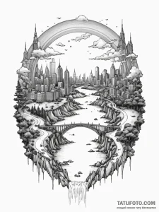 Tattoo sketch, bifrost bridge (rainbow bridge... - эскиз тату (№1752345101_0, 12.07.2025 18:31) — Tatufoto.com