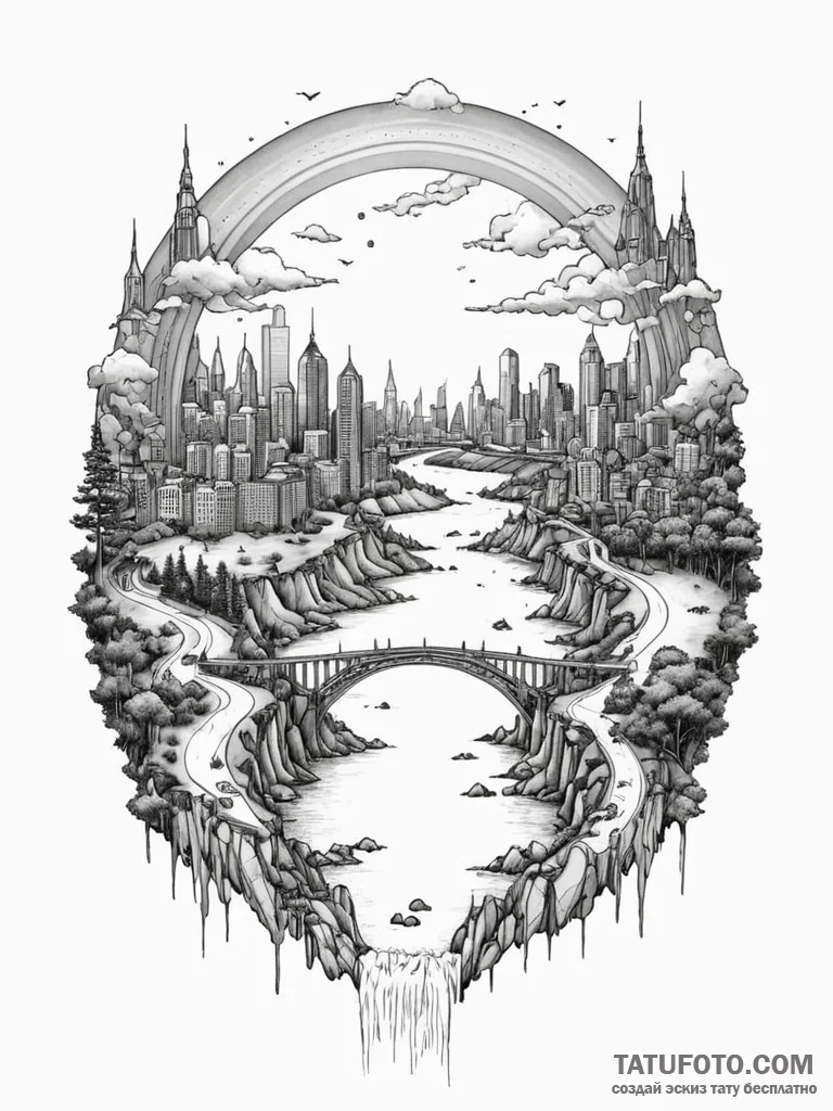 Tattoo sketch, bifrost bridge (rainbow bridge... - эскиз тату (№1752345101_0, 12.07.2025 18:31) — Tatufoto.com
