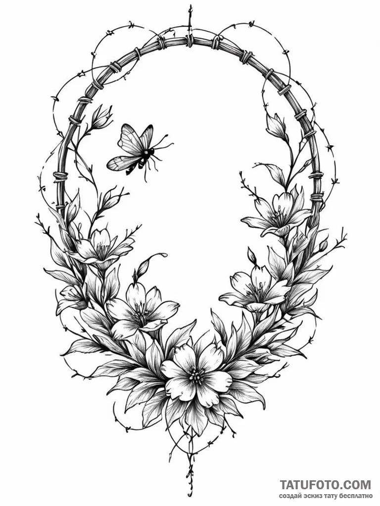 Tattoo sketch, barbed wire fence intricately... - эскиз тату (№1752345613_0, 12.07.2025 18:40) — Tatufoto.com