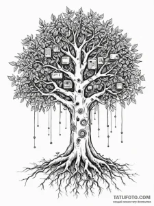 Tattoo sketch, banyan tree with roots growing... - эскиз тату (№1752345950_0, 12.07.2025 18:45) — Tatufoto.com