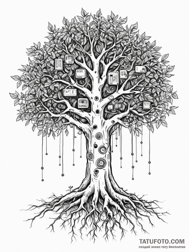 Tattoo sketch, banyan tree with roots growing... - эскиз тату (№1752345950_0, 12.07.2025 18:45) — Tatufoto.com