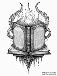 Tattoo sketch, battle-worn bookshelf, with an... - эскиз тату (№1752346035_0, 12.07.2025 18:47) — Tatufoto.com