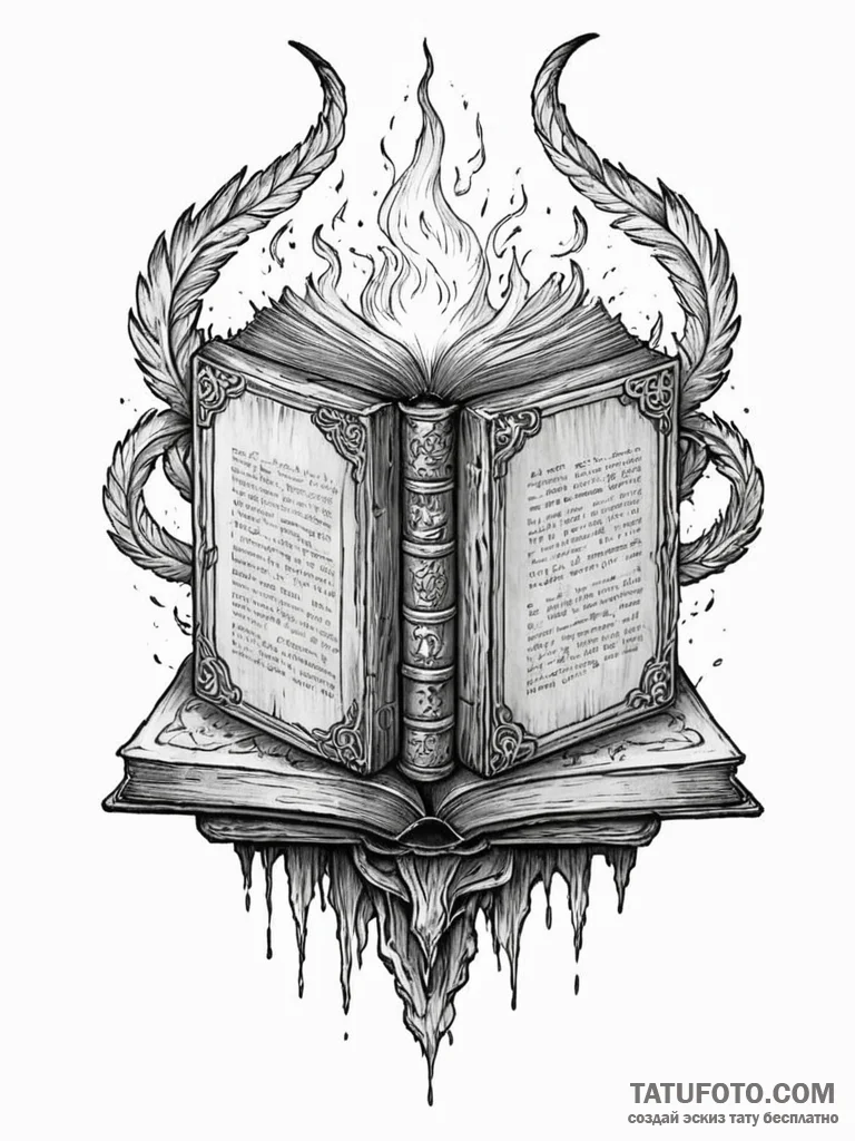 Tattoo sketch, battle-worn bookshelf, with an... - эскиз тату (№1752346035_0, 12.07.2025 18:47) — Tatufoto.com