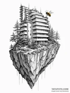 Tattoo sketch, biomimetic architecture: a bui... - эскиз тату (№1752346119_0, 12.07.2025 18:48) — Tatufoto.com