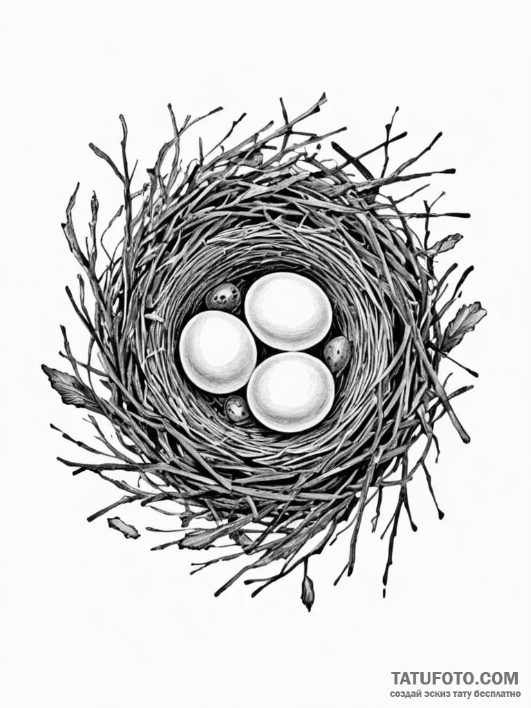 Tattoo sketch, bird's nest made of old camera... - эскиз тату (№1752346203_0, 12.07.2025 18:50) — Tatufoto.com