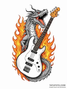 Tattoo sketch, bass guitar morphing into a ro... - эскиз тату (№1752346287_0, 12.07.2025 18:51) — Tatufoto.com