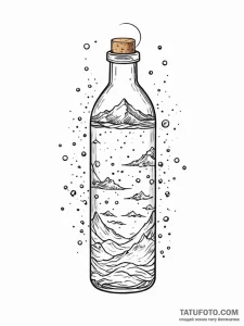 Tattoo sketch, bottled message floating in a... - эскиз тату (№1752346372_0, 12.07.2025 18:52) — Tatufoto.com