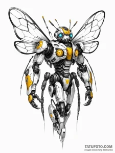 Tattoo sketch, bumblebee with intricate, robo... - эскиз тату (№1752346625_0, 12.07.2025 18:57) — Tatufoto.com