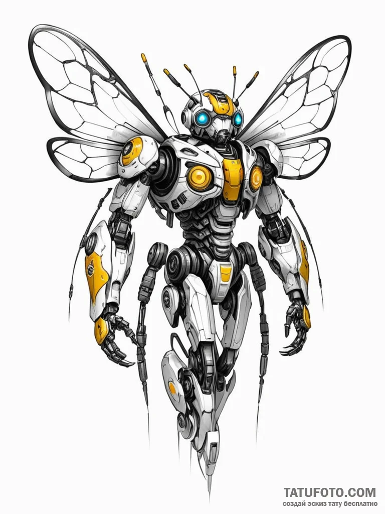 Tattoo sketch, bumblebee with intricate, robo… — эскиз тату (№1752346625_0, 12.07.2025 18:57) — Tatufoto.com