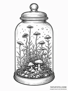 Tattoo sketch, bell jar containing a tiny, se... - эскиз тату (№1752346960_0, 12.07.2025 19:02) — Tatufoto.com