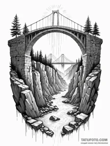 Tattoo sketch, bridge spanning a chasm, half... - эскиз тату (№1752347044_0, 12.07.2025 19:04) — Tatufoto.com