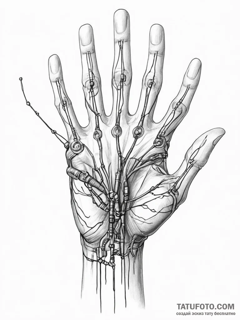 Tattoo sketch, blueprint of a human hand, wit... - эскиз тату (№1752347128_0, 12.07.2025 19:05) — Tatufoto.com