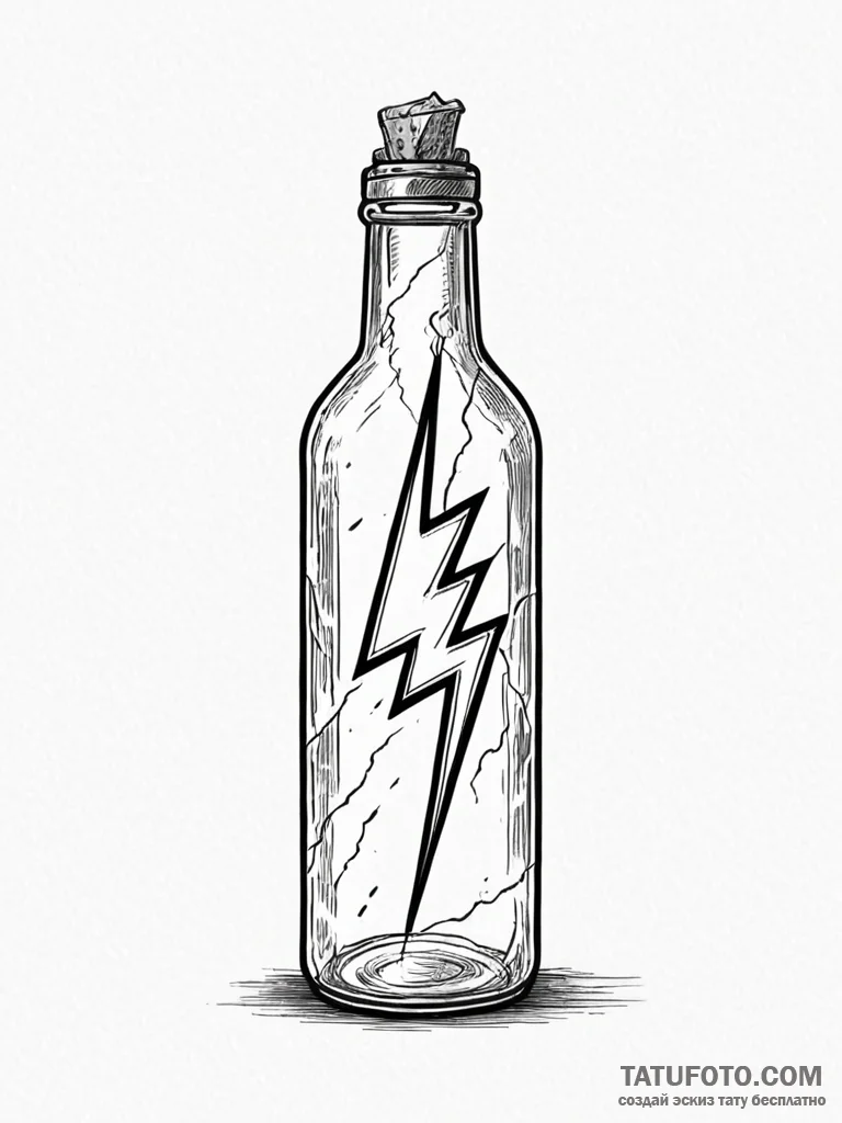 Tattoo sketch, bottled lightning bolt, contai… — эскиз тату (№1752347212_0, 12.07.2025 19:06) — Tatufoto.com