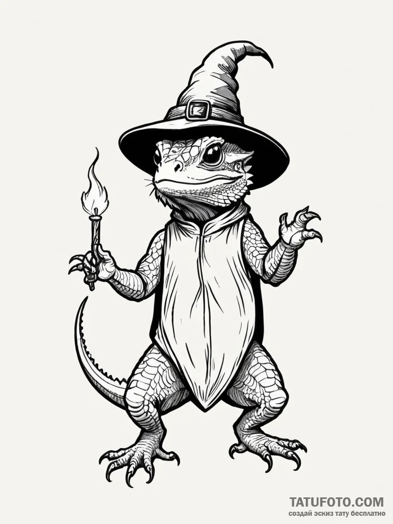 Tattoo sketch, bearded dragon wearing a tiny… — эскиз тату (№1752347297_0, 12.07.2025 19:08) — Tatufoto.com