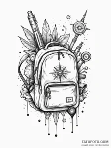 Tattoo sketch, backpack filled with adventuro... - эскиз тату (№1752347636_0, 12.07.2025 19:13) — Tatufoto.com