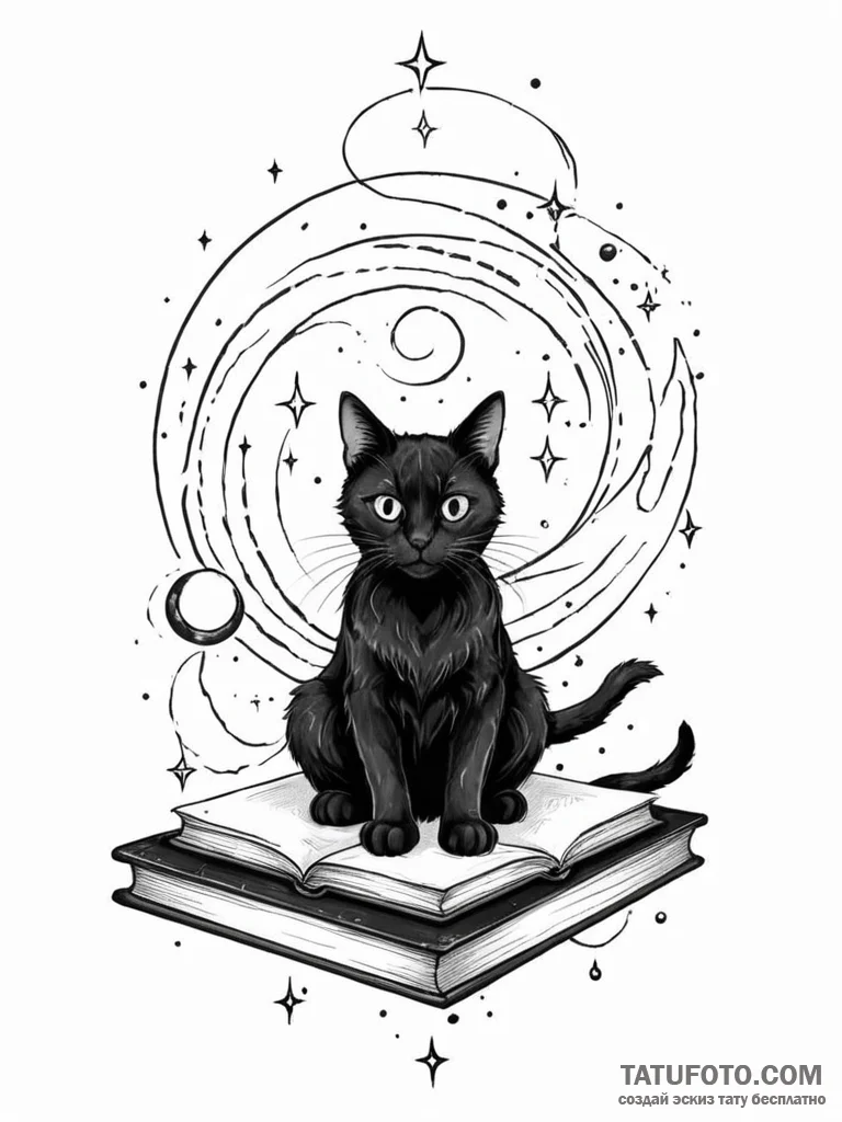 Tattoo sketch, black cat with eyes that refle... - эскиз тату (№1752348059_0, 12.07.2025 19:20) — Tatufoto.com