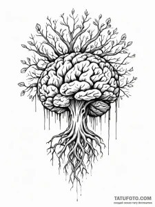 Tattoo sketch, brain with roots growing out o... - эскиз тату (№1752348483_0, 12.07.2025 19:28) — Tatufoto.com