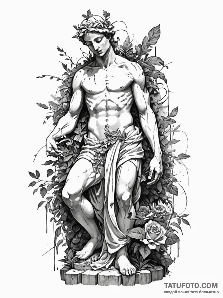 Tattoo sketch, broken classical statue, overg... - эскиз тату (№1752348568_0, 12.07.2025 19:29) — Tatufoto.com