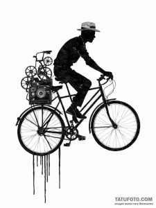Tattoo sketch, bicycle made of old film reels... - эскиз тату (№1752348737_0, 12.07.2025 19:32) — Tatufoto.com