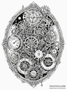 Tattoo sketch, cosmic clockwork: an intricate... - эскиз тату (№1752349079_0, 12.07.2025 19:37) — Tatufoto.com