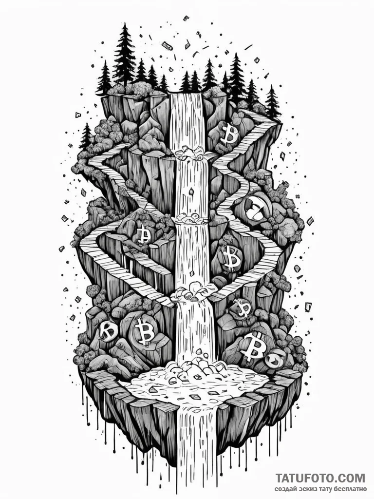 Tattoo sketch, cascading cryptocurrencies: a... - эскиз тату (№1752349417_0, 12.07.2025 19:43) — Tatufoto.com