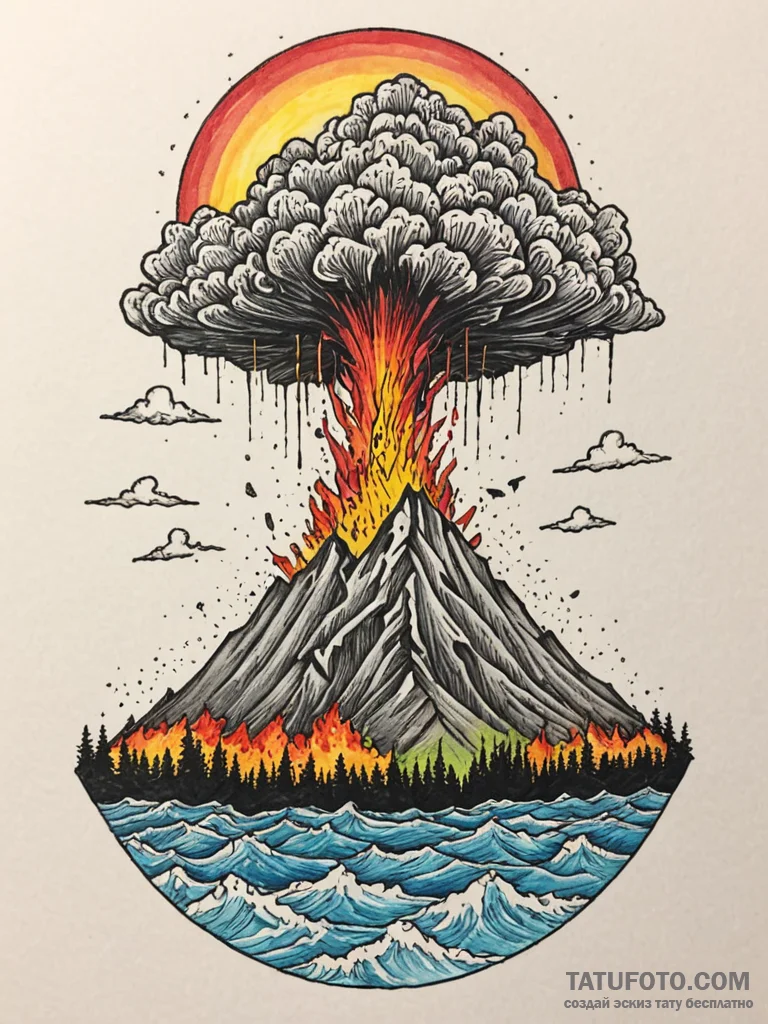 Tattoo sketch, chromatic cataclysm: a dramati... - эскиз тату (№1752349755_0, 12.07.2025 19:49) — Tatufoto.com
