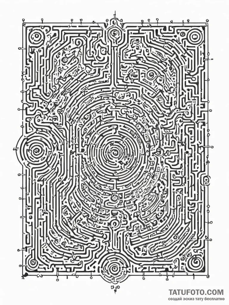 Tattoo sketch, circuit board labyrinth: a det... - эскиз тату (№1752349839_0, 12.07.2025 19:50) — Tatufoto.com