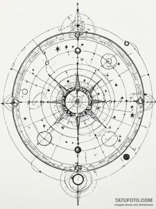 Tattoo sketch, celestial cartographer: an old... - эскиз тату (№1752349924_0, 12.07.2025 19:52) — Tatufoto.com