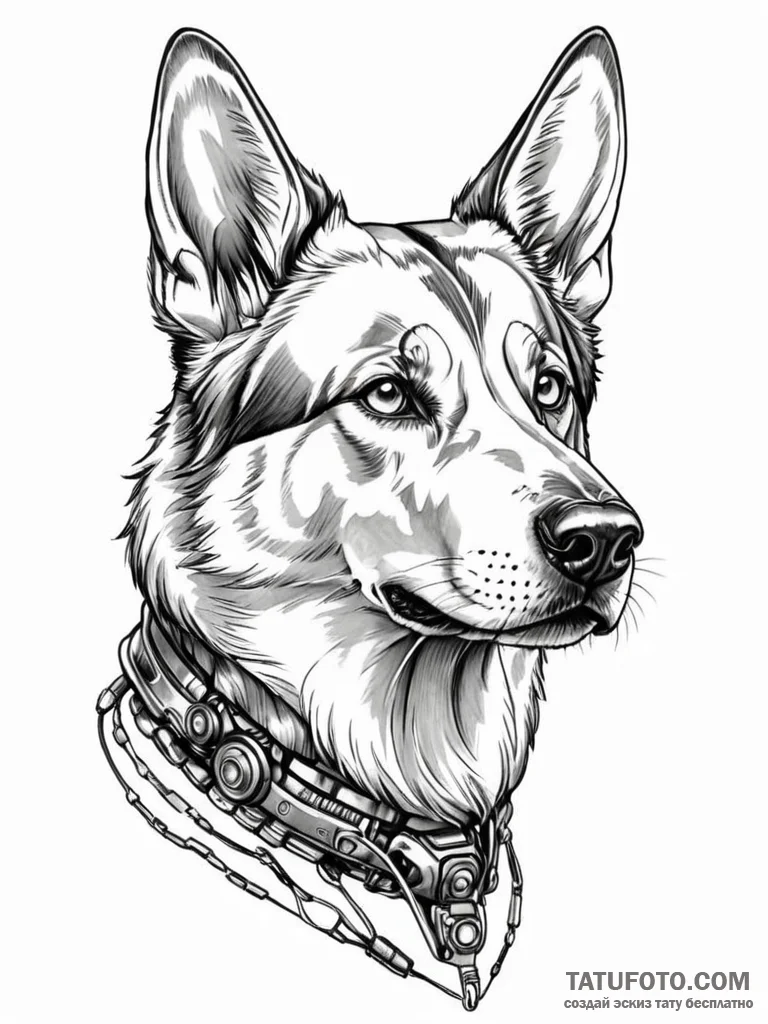 Tattoo sketch, cyborg canine: a loyal dog (e.... - эскиз тату (№1752350093_0, 12.07.2025 19:54) — Tatufoto.com