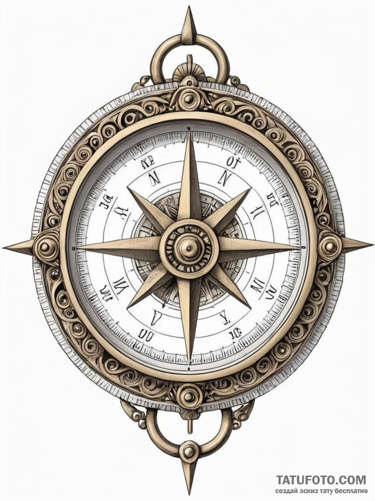 Tattoo sketch, clockwork compass: an antique... - эскиз тату (№1752350178_0, 12.07.2025 19:56) — Tatufoto.com