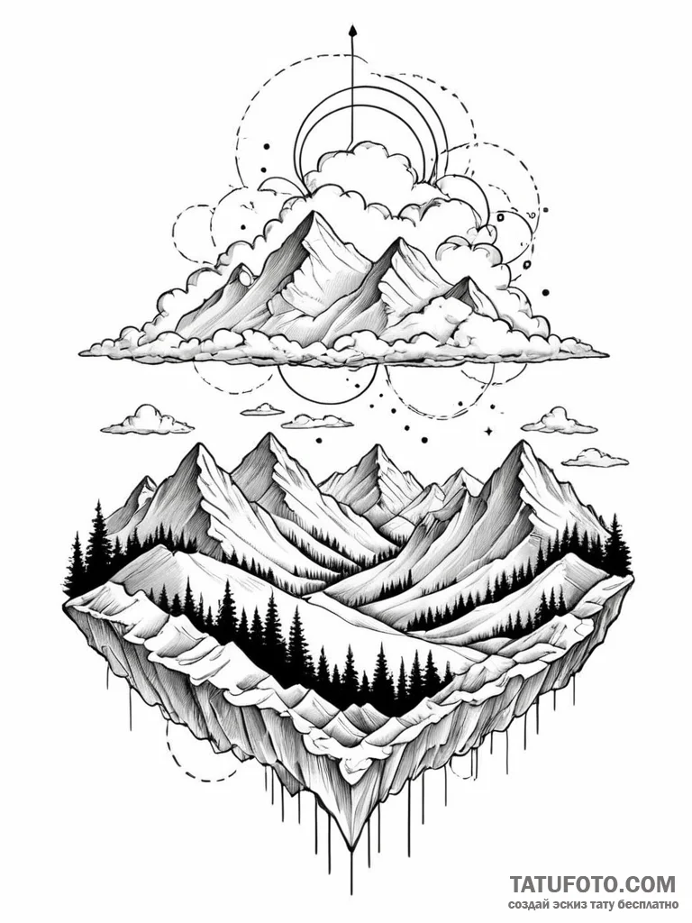 Tattoo sketch, cloud computing landscape: a s... - эскиз тату (№1752350262_0, 12.07.2025 19:57) — Tatufoto.com