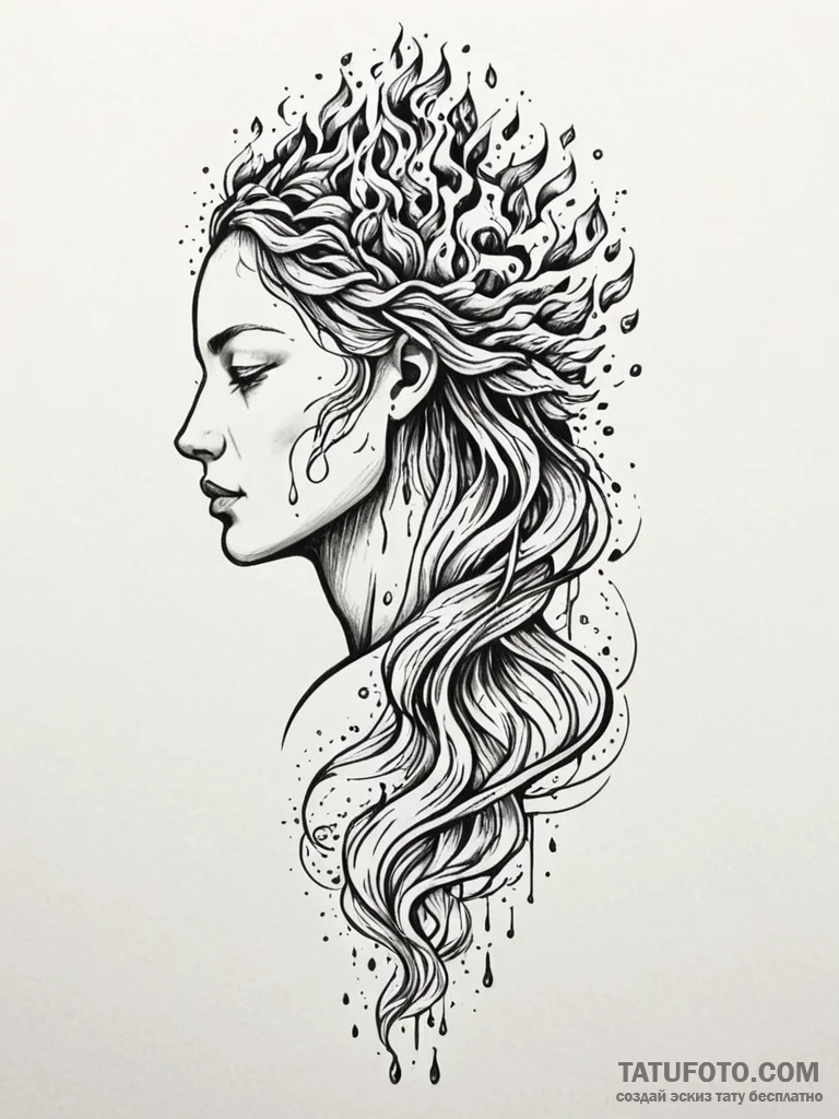 Tattoo sketch, cognitive cascade: a stylized... - эскиз тату (№1752350347_0, 12.07.2025 19:59) — Tatufoto.com