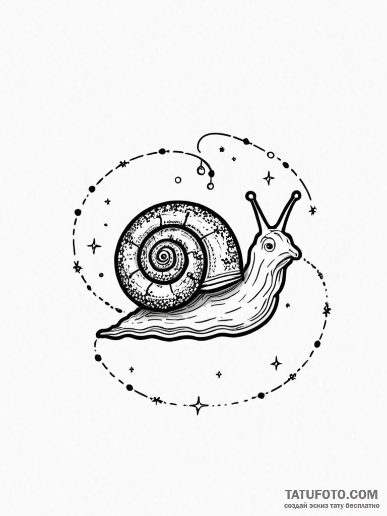 Tattoo sketch, celestial snail: a tiny snail... - эскиз тату (№1752350431_0, 12.07.2025 20:00) — Tatufoto.com