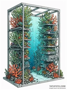 Tattoo sketch, coral reef data center: a vibr... - эскиз тату (№1752350600_0, 12.07.2025 20:03) — Tatufoto.com