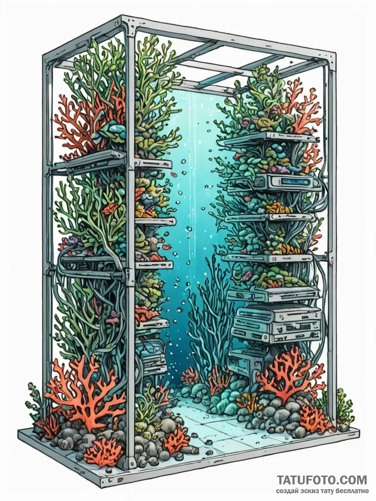 Tattoo sketch, coral reef data center: a vibr... - эскиз тату (№1752350600_0, 12.07.2025 20:03) — Tatufoto.com