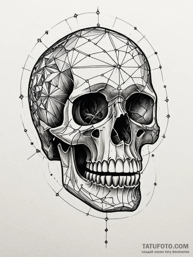 Tattoo sketch, crystal skull decoder: a polis… — эскиз тату (№1752350769_0, 12.07.2025 20:06) — Tatufoto.com