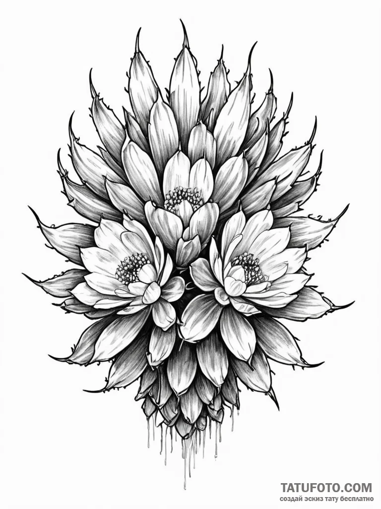Tattoo sketch, cactus bloom in desert: a resi… — эскиз тату (№1752350854_0, 12.07.2025 20:07) — Tatufoto.com
