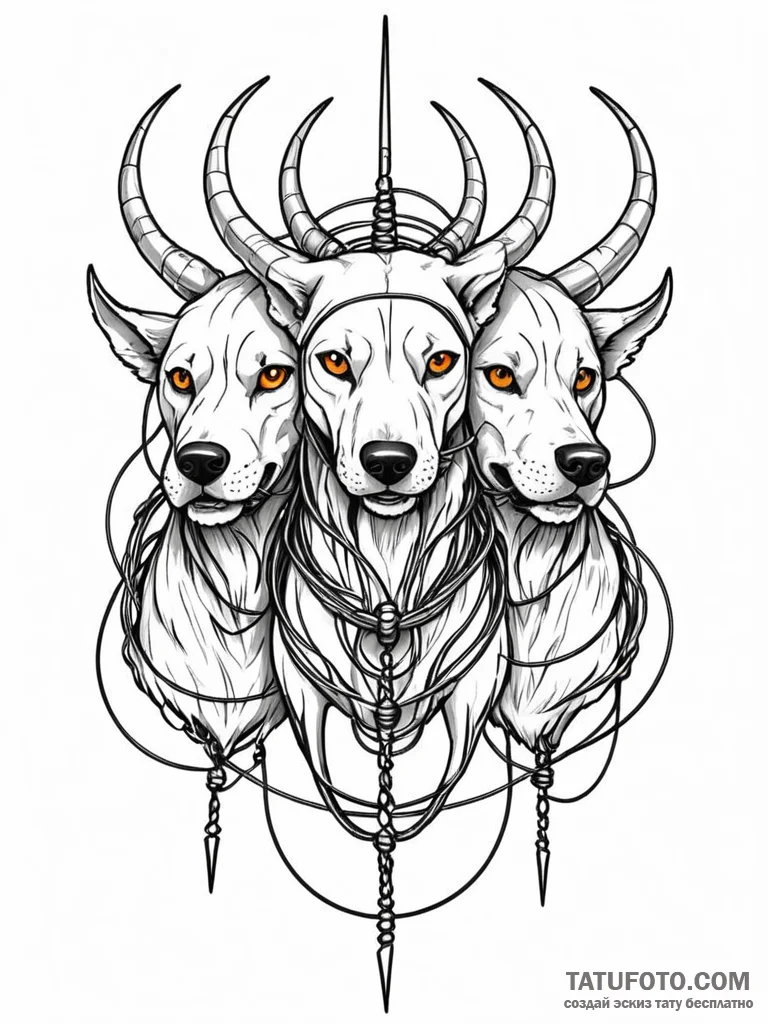 Tattoo sketch, cerberus of connectivity: a th… — эскиз тату (№1752350939_0, 12.07.2025 20:08) — Tatufoto.com