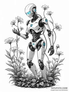 Tattoo sketch, cyber-gardener: a figure with... - эскиз тату (№1752351108_0, 12.07.2025 20:11) — Tatufoto.com