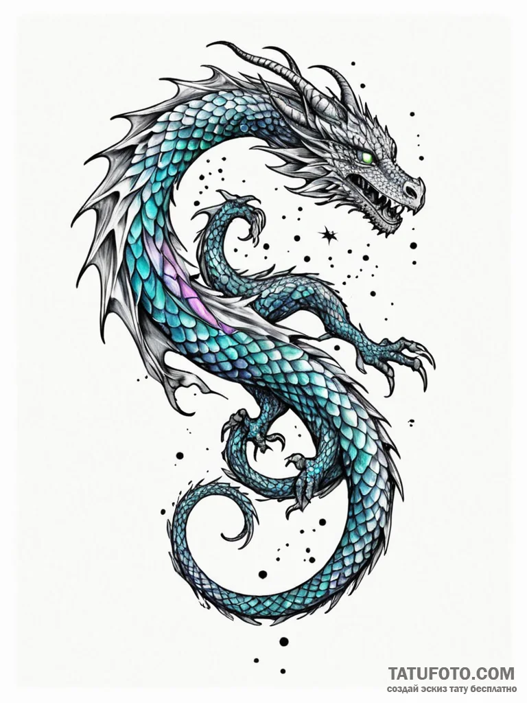 Tattoo sketch, cosmic dragon scale: a single,... - эскиз тату (№1752351192_0, 12.07.2025 20:13) — Tatufoto.com