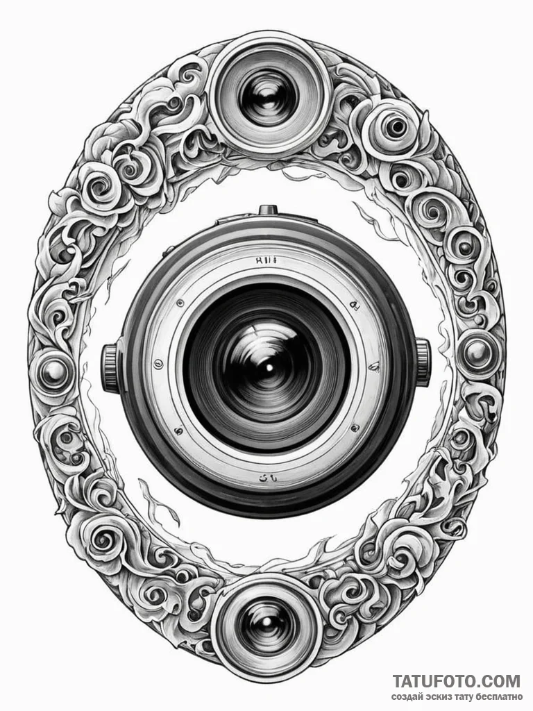 Tattoo sketch, camera lens portal: an antique... - эскиз тату (№1752351278_0, 12.07.2025 20:14) — Tatufoto.com