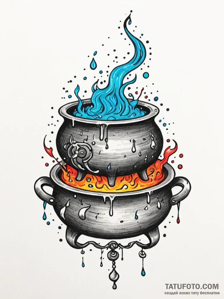 Tattoo sketch, cauldron of creativity: a bubb... - эскиз тату (№1752351447_0, 12.07.2025 20:17) — Tatufoto.com