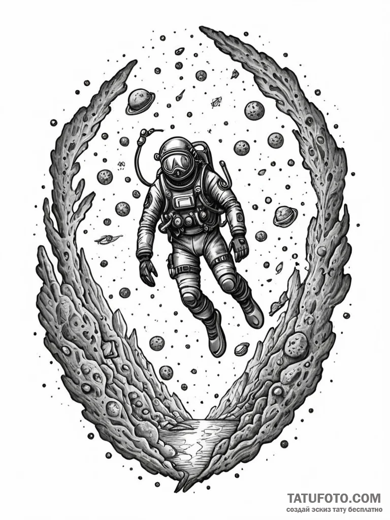 Tattoo sketch, celestial scuba diver: a lone... - эскиз тату (№1752351531_0, 12.07.2025 20:18) — Tatufoto.com