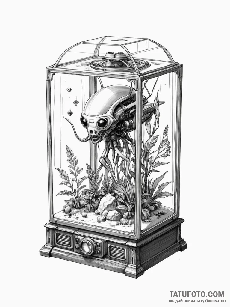Tattoo sketch, curiosity cabinet of the futur… — эскиз тату (№1752351702_0, 12.07.2025 20:21) — Tatufoto.com