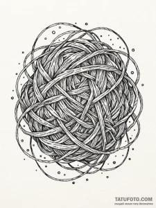 Tattoo sketch, cosmic yarn ball: a tangled ba... - эскиз тату (№1752351870_0, 12.07.2025 20:24) — Tatufoto.com