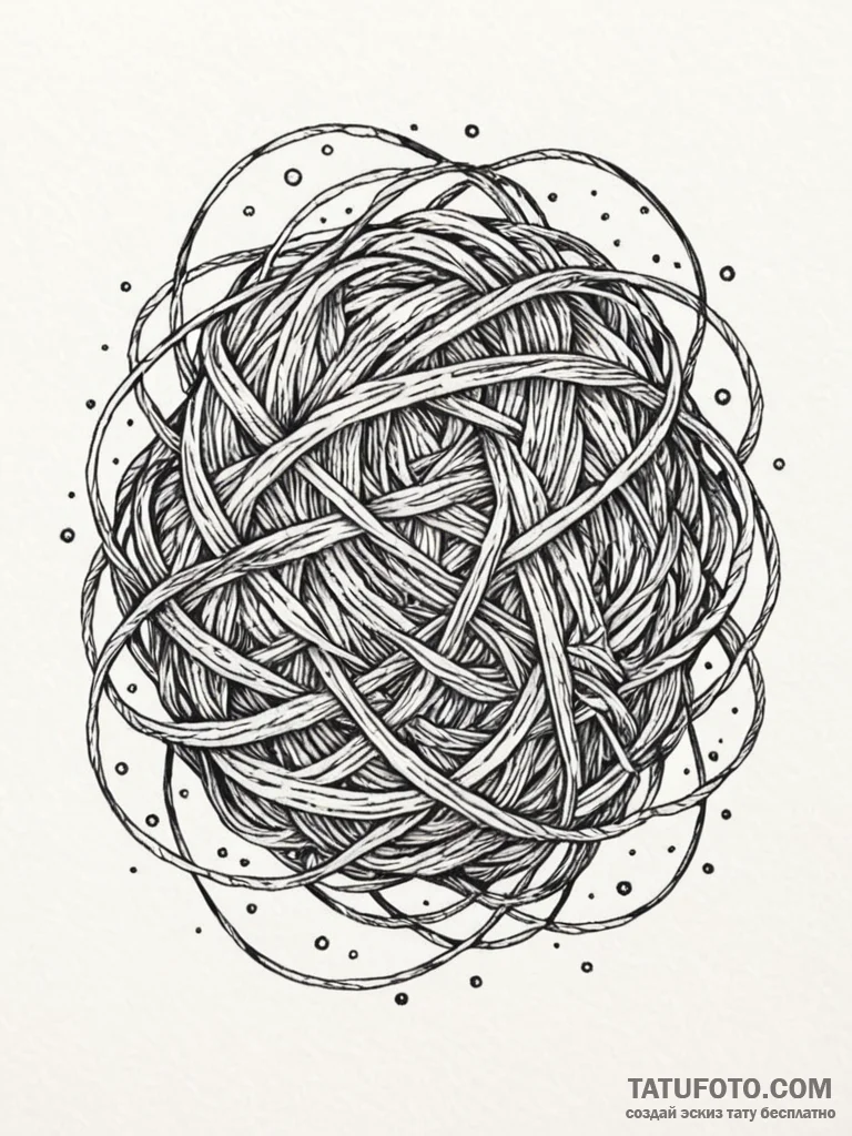 Tattoo sketch, cosmic yarn ball: a tangled ba… — эскиз тату (№1752351870_0, 12.07.2025 20:24) — Tatufoto.com
