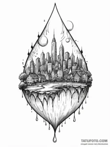 Tattoo sketch, city in a tear drop: a detaile... - эскиз тату (№1752352040_0, 12.07.2025 20:27) — Tatufoto.com