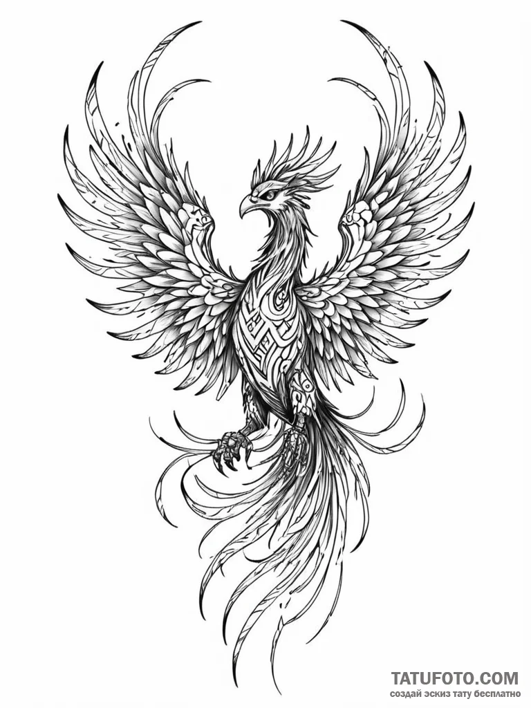 Tattoo sketch, cyber-phoenix: a majestic phoe... - эскиз тату (№1752352209_0, 12.07.2025 20:30) — Tatufoto.com