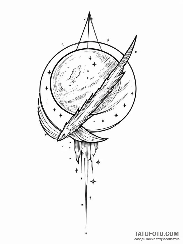 Tattoo sketch, captive comet: a small, brilli... - эскиз тату (№1752352294_0, 12.07.2025 20:31) — Tatufoto.com